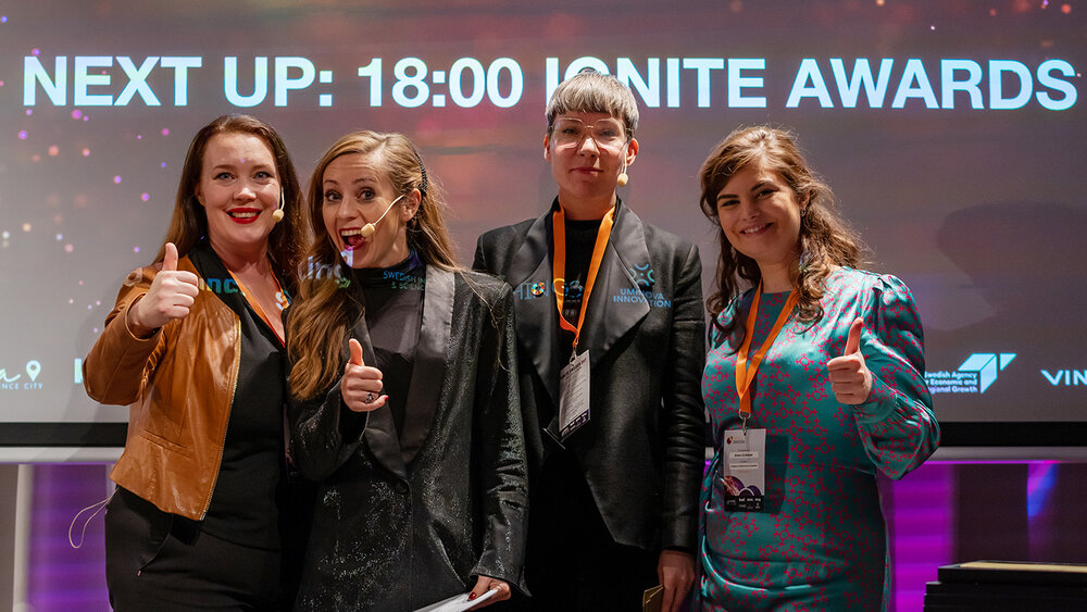 Ignite Sweden gives thumb up to collaborations between startups and large companies. From left to right: Stina Lantz, Maria Olofsson, Darja Isaksson and Amira El-Bidawi.