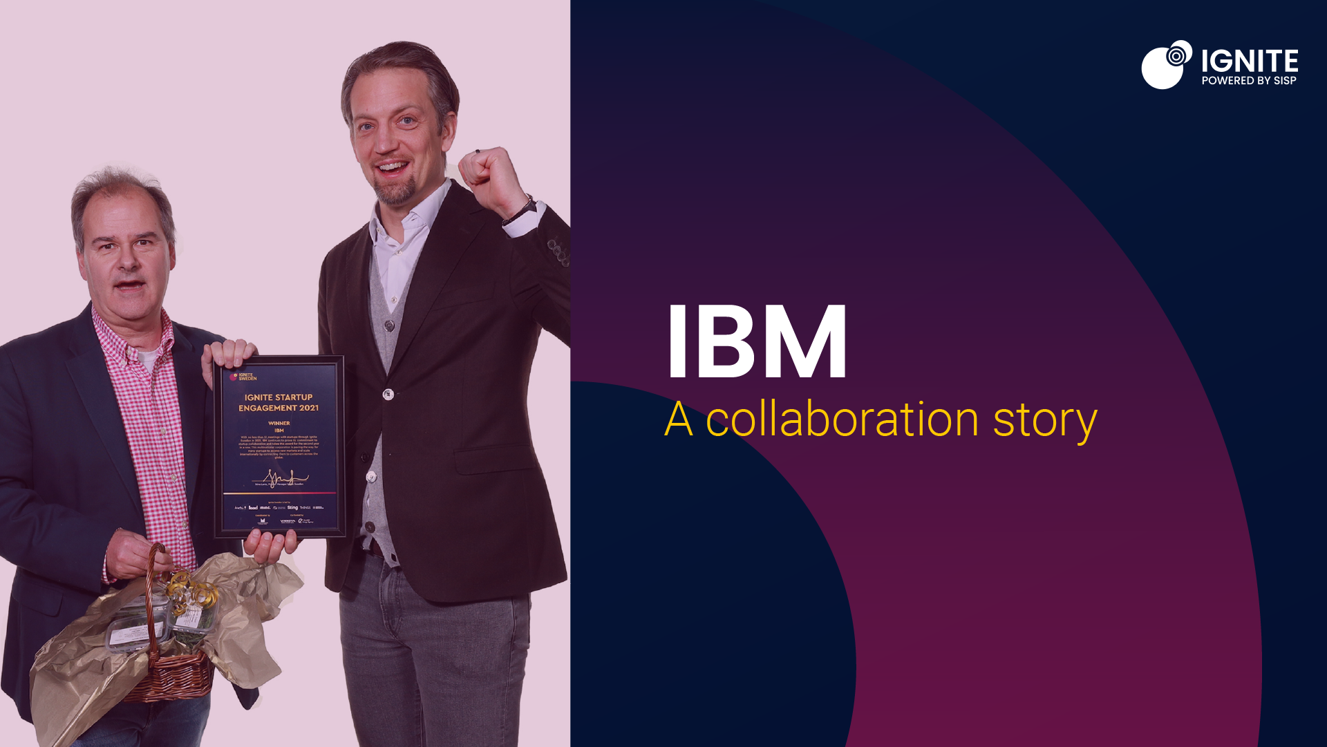 IBM winners of 2021 award celebrating on a banner with Ignite colours and text IBM - A collaboration story