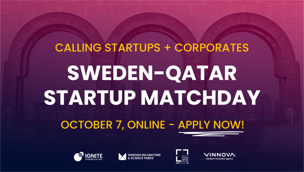 Banner of the digital matchmaking Sweden-Qatar Matchday 2025 connecting Swedish startups with Qatari leading corporates